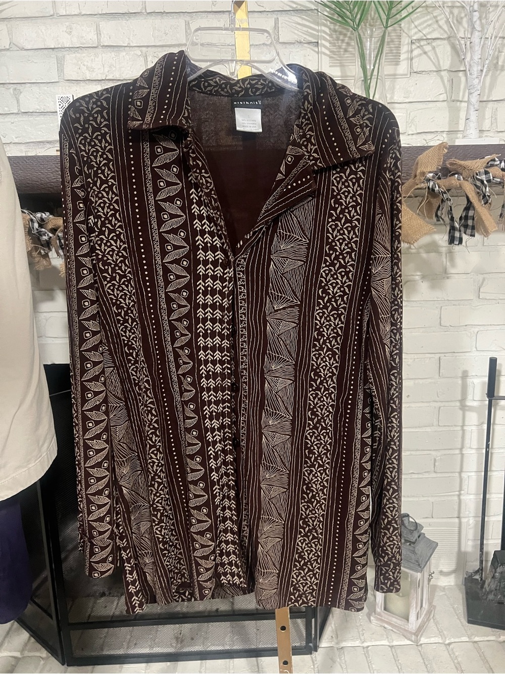 Citiknits Brown Printed Button-Down Top